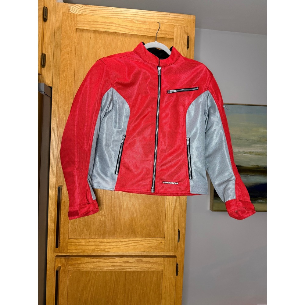 Firstgear Womens Red Grey Mesh Armored Motorcycle Riding Jacket Size Large
